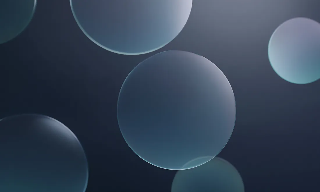 Minimalist dark glassmorphism background with frosted glass spheres