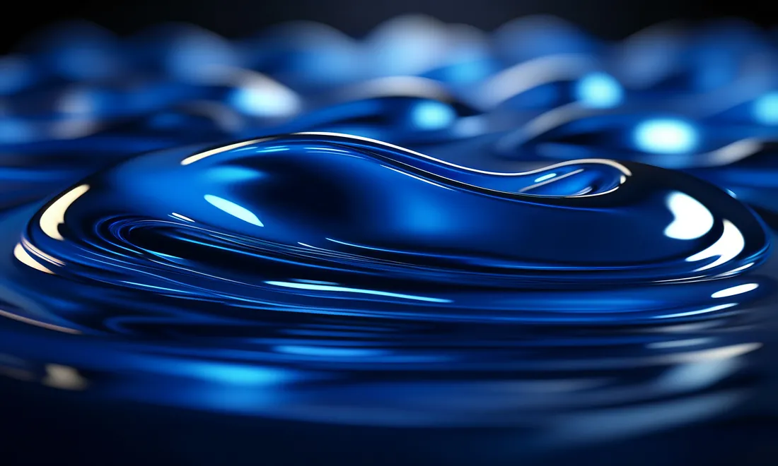 Deep blue liquid chrome fluid waves with high-gloss reflections